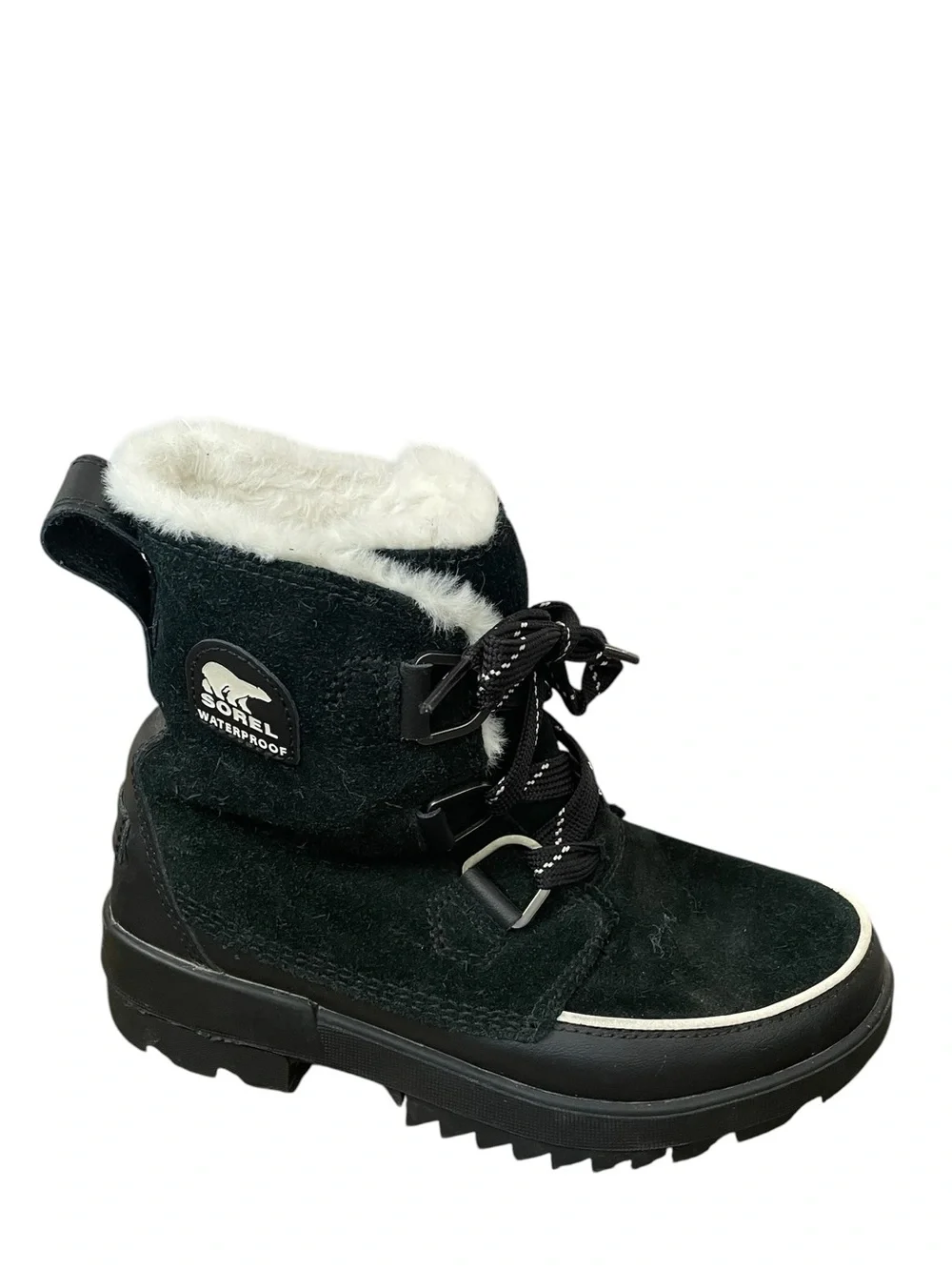 Sorel Women’s Tivoli IV Black Waterproof Winter Boot with White Faux Fur Trim 7